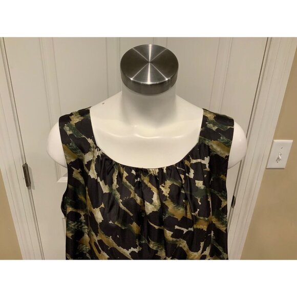 Lafayette 148 Black & Green Brushstroke Print, 100% Silk Sleeveless Top, Size 14 - Picture 2 of 7
